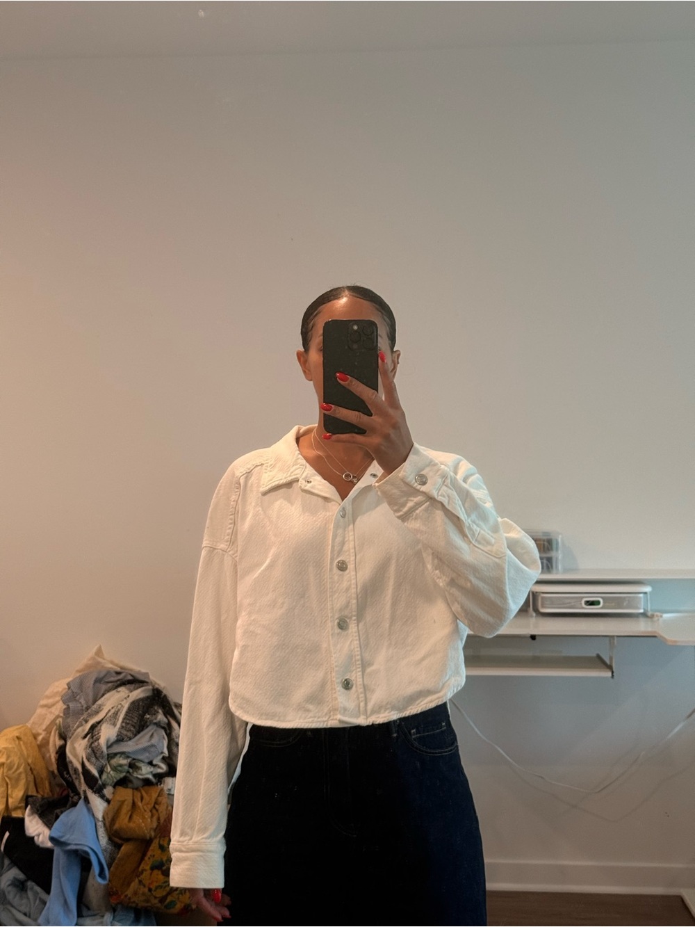 Zara White Casual Button-Down Shirt Jacket